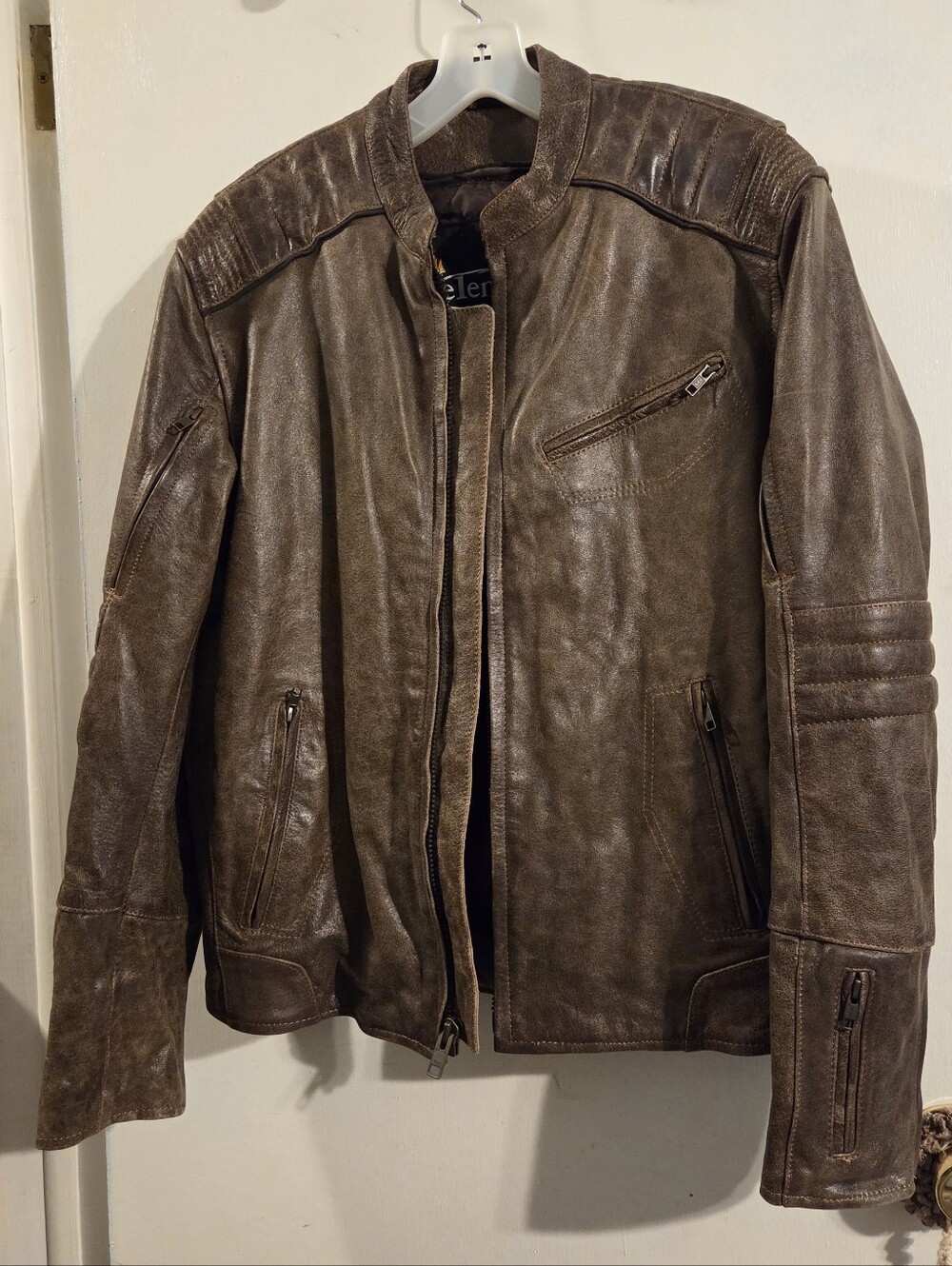 Brown Leather Biker Jacket - Classic Moto Style